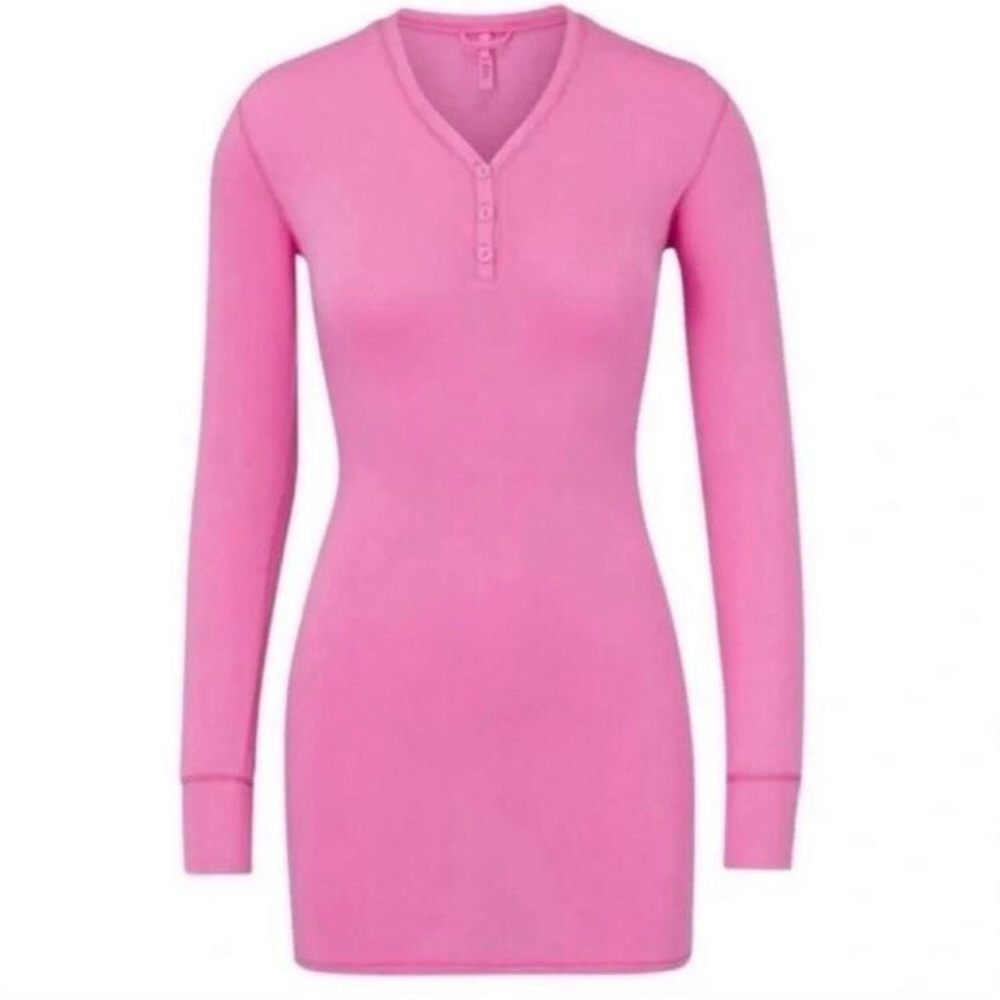 Skims bubblegum pink henley sleep dress